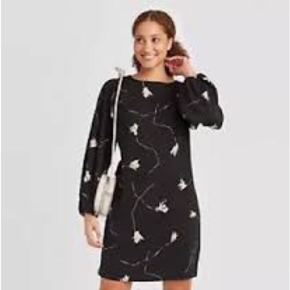 NWT Black Dress with White Floral Pattern US Small